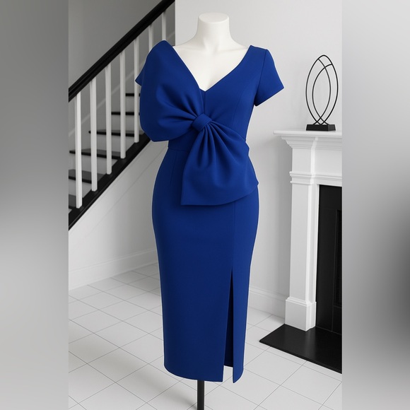 Dresses & Skirts - NWOT Royal Blue Bow Front Midi Dress Women Sz Large Cocktail Church Formal